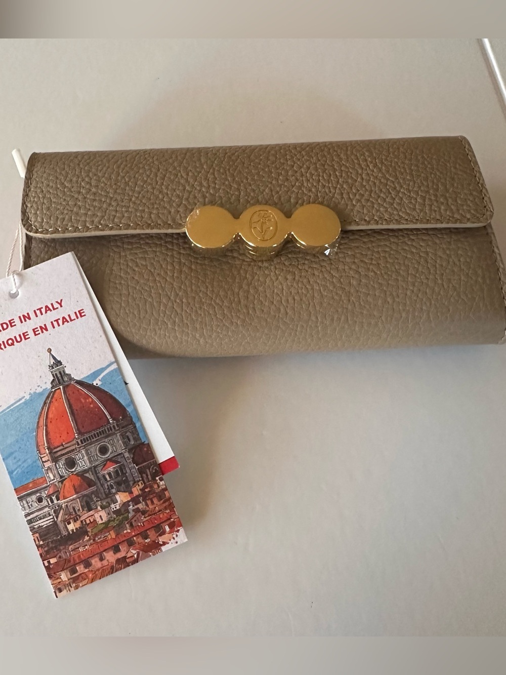 ISADORA Made in Italy Leather Half Flap Wallet Cappuccino NWT